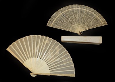 Lot 4222 - A Chinese Carved and Pierced Ivory Brisé Fan (or possibly good quality bone?), 19th century,...