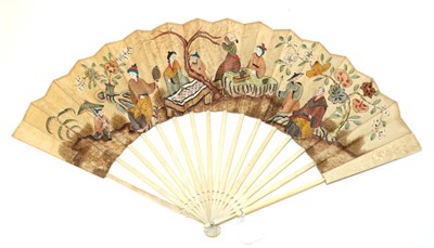 Lot 4225 - The Chinese Tea Ceremony: A Mid-18th Century Ivory Fan, the slender monture of ivory, the only...