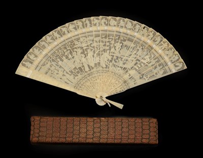 Lot 4228 - A Small Chinese Carved Ivory Brisé Fan, circa 1810, Qing Dynasty, the wedge-shaped sticks...