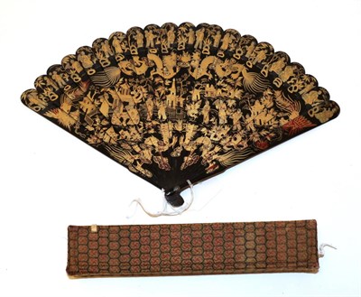 Lot 4230 - A Good Circa 1840's Chinese Lacquer Brisé Fan, Qing Dynasty, contained in original fitted card fan