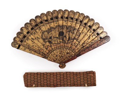 Lot 4231 - A Good Chinese Lacquer Brisé Fan, circa 1837, Qing Dynasty, the 19 inner sticks and two guards...