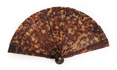 Lot 4232 - A Small Early 19th Century Chinese Carved Tortoiseshell Brisé Fan, circa 1820, having sixteen...