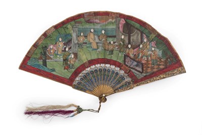 Lot 4234 - An Unusual Filigree and Enamel Chinese Folding Fan, mid-19th century, Qing Dynasty, the paper...