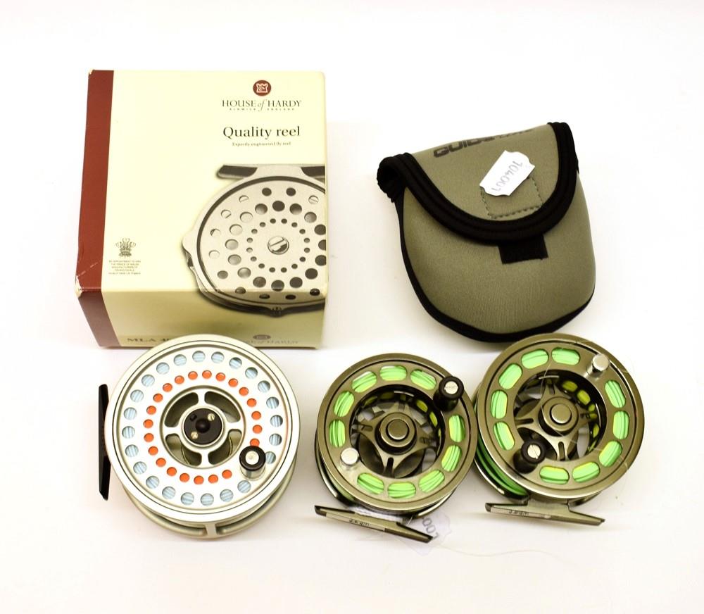Lot 5036 - Hardy Ultralite Disc LA 9/10# Salmon Fly Reel Guideline Igma 79 fly reel and Igam 57 fly reel (3)
