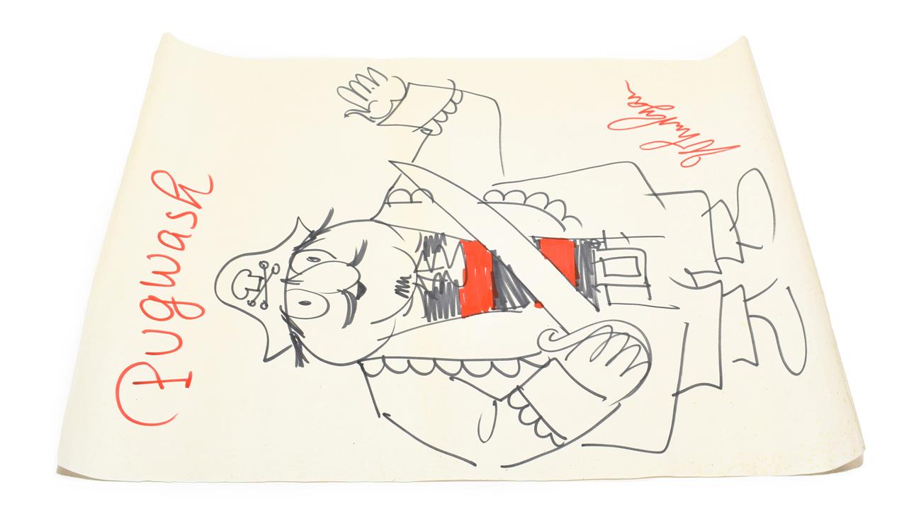 Lot 5054 - John Ryan - Captain Pugwash Felt tip Sketch signed by artist 19 1/2x27 1/2'', 50x70xm