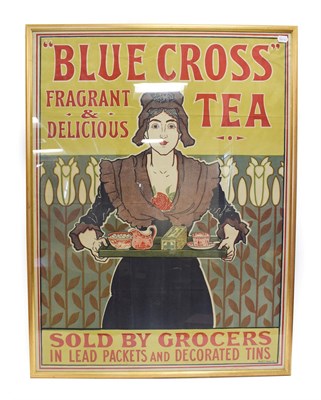 Lot 5064 - Blue Cross Tea - Fragrant & Delicious Poster depicting a lady carrying a tray of tea and...