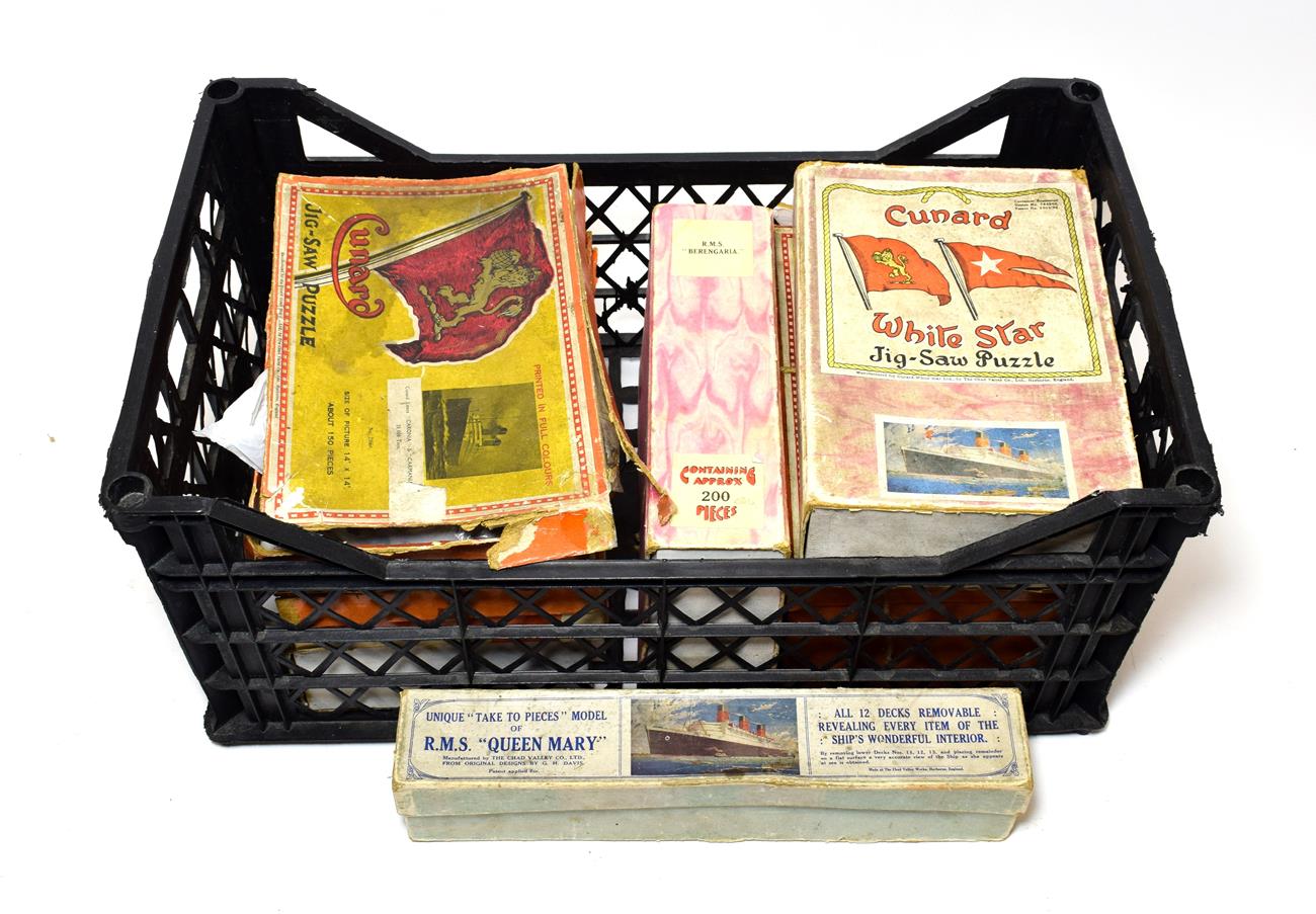 Lot 5082 - Chad Valley Take To Pieces Model RMS Queen Mary with legend sheet (G box F) together with six...