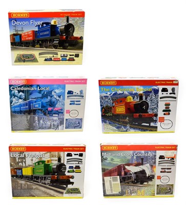 Lot 5159 - Hornby (China) OO Gauge Five Sets R1121 Devon Flyer, R1016 Caledonian Local, R1046 The...