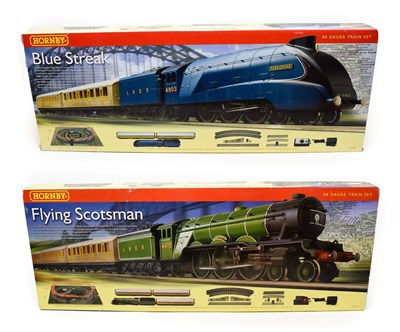 Lot 5188 - Hornby (China) OO Gauge Two DCC Ready Sets R1072 Flying Scotsman and R1129 Blue Streak (both E...