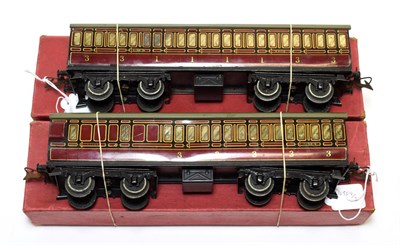 Lot 5230 - Hornby Series O Gauge Two No.2 LMS Coaches (i) 1st/3rd (ii) brake/3rd (both G-F boxes G-F) (2)