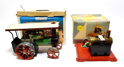 Lot 5243 - Mamod TE1a Traction Engine (G-E, has been fired, box F) together with SE1 Stationary engine (G,...