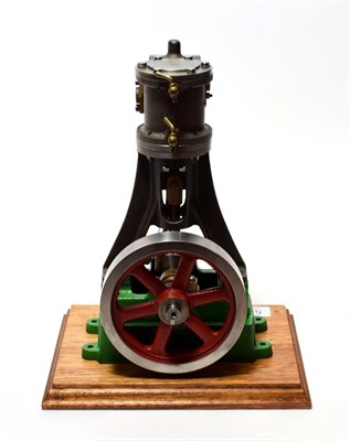 Lot 5246 - Stuart No.4 Stationary Engine  with single upright cylinder and fly wheel, on wooden base 10'',...