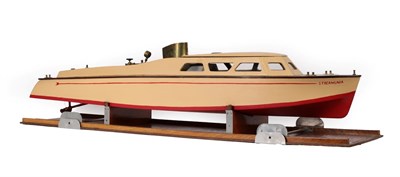 Lot 5252 - Bassett-Lowke Live Steam 'Streamlinia' Motor Boat with boiler and motor in wooden bodied boat 39''