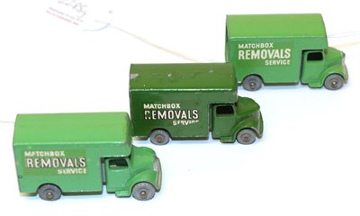 Lot 5302 - Matchbox 1-75 17a Bedford Removals Vans (i) dark green, black border to letters GPW (E) (ii)...