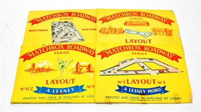 Lot 5316 - Matchbox Roadway Series Four Layouts No.1, No.R2, No.R3 and No.R4 Racetrack Speedway (all G) (4)