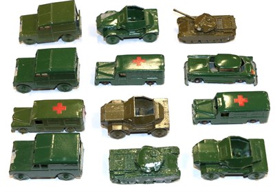 Lot 5323 - Benbros Mighty Midgets Military Models 3xAmbulance, 3xLand Rovers, 3xDaimler Dingos,...