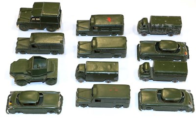 Lot 5324 - Benbros Mighty Midgets Military Models 4xAmbulance, Land Rover, Daimler Dingo, 3xCovered wagons and