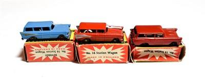 Lot 5326 - Benbros Mighty Midgets No.16 Station Wagon (i) blue MW (ii) dark red, BPW (iii) red MW (all E boxes