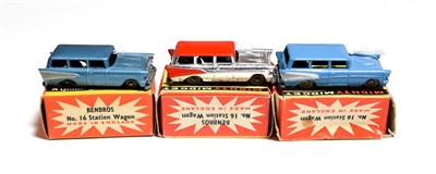 Lot 5328 - Benbros Mighty Midgets No.16 Station Wagon (i) blue MW (ii) metallic blue MW (iii) silver, red roof