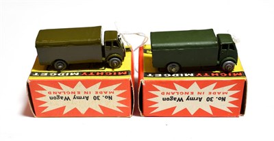 Lot 5332 - Benbros Mighty Midgets No.30 Army Wagon (i) gloss green, MW (ii) matt green MW (both E boxes...