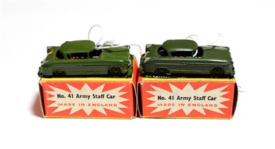 Lot 5335 - Benbros Mighty Midgets No.41 Army Staff Car (i) gloss green, red/yellow square, painted wheels (ii)