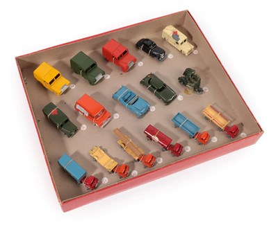 Lot 5339 - Benbros Tradesman Sample Set containing 16 vehicles: 34 AA Land Rover (paint cracked), 35 Army Land