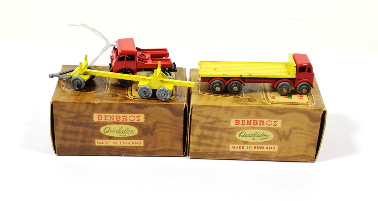 Lot 5343 - Benbros TV Series 8 Foden timber tractor red/yellow MW (E box E-G) 20 Flat truck red/yellow MW (G-E