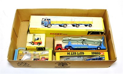 Lot 5356 - Various Diecast Dinky 917 Mercedes Benz truck and trailer and 404 Fork lift truck; Corgi Gift...