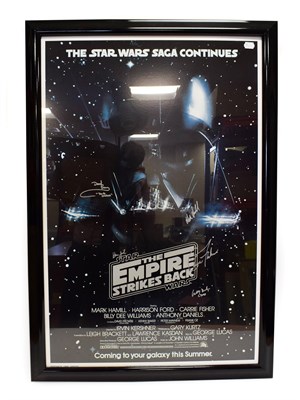 Lot 5386 - The Empire Strikes Back Reproduction Film Poster autographed by various stars: David Prowse ''Darth