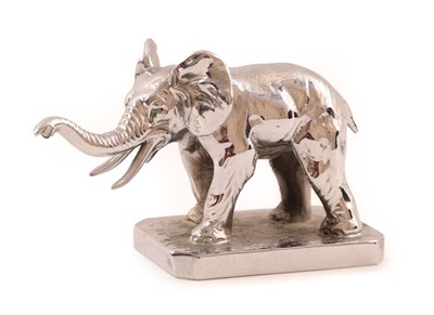 Lot 2002 - Lejeune: A Chrome Plated Car Mascot as an Elephant, standing on a canted rectangular base, the...