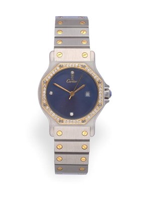 Lot 2243 - A Stainless Steel and 18 Carat Gold Diamond Set Automatic Calendar Centre Seconds Wristwatch,...