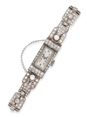 Lot 2299 - A Lady's Art Deco Diamond Set Wristwatch, circa 1930, lever movement, silvered dial with Arabic...