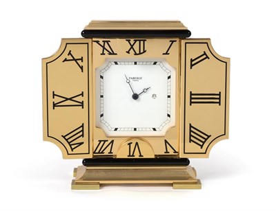 Lot 2312 - An Art Deco Style Gilt Metal Calendar Alarm Desk Timepiece, signed Faberge, Paris, circa 1995,...