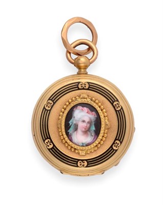 Lot 2251 - A Lady's 18 Carat Gold and Enamel Fob Watch, signed Junod Freres, Geneve, circa 1840, frosted...