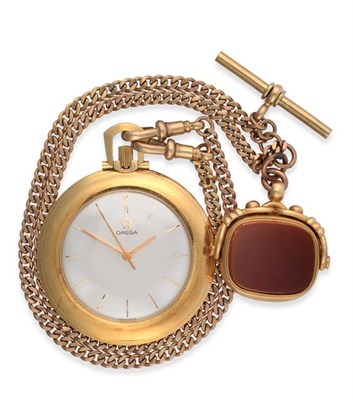 Lot 2273 - An 18 Carat Gold Open Faced Centre Seconds Keyless Pocket Watch, signed Omega, 1962, (calibre...