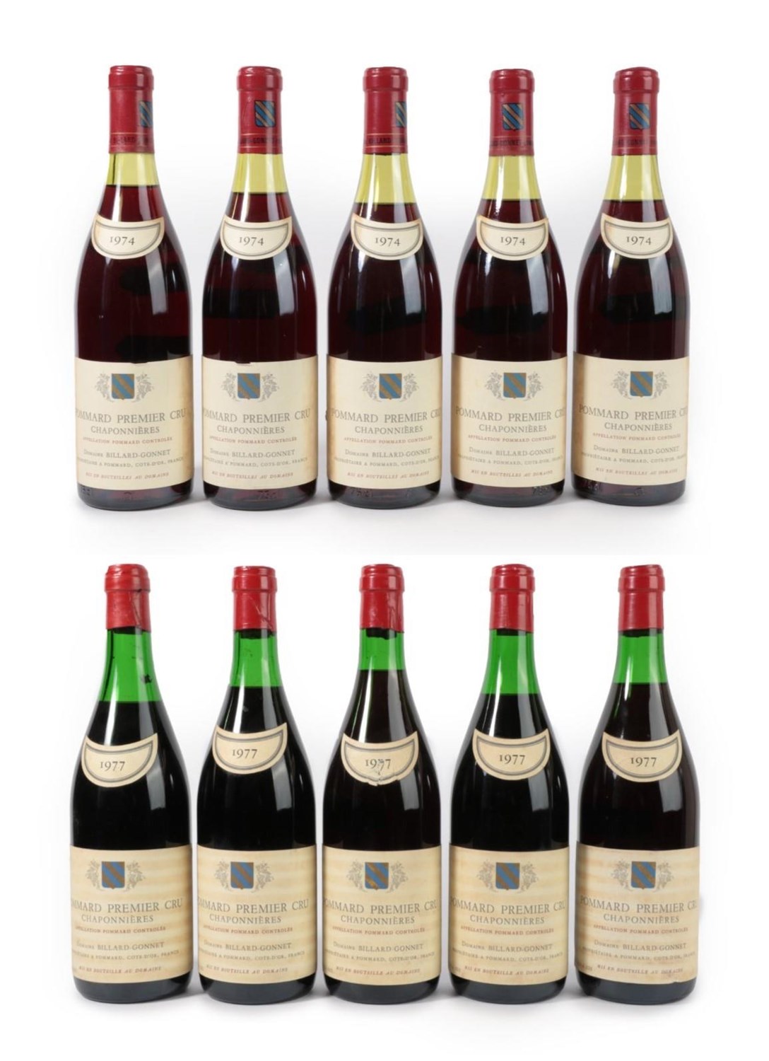 Lot 5037 - Pommard 1974 1er Cru Les Chapponiers Billard Gonnet (five bottles), Pommard 1977 1er Cru Les...