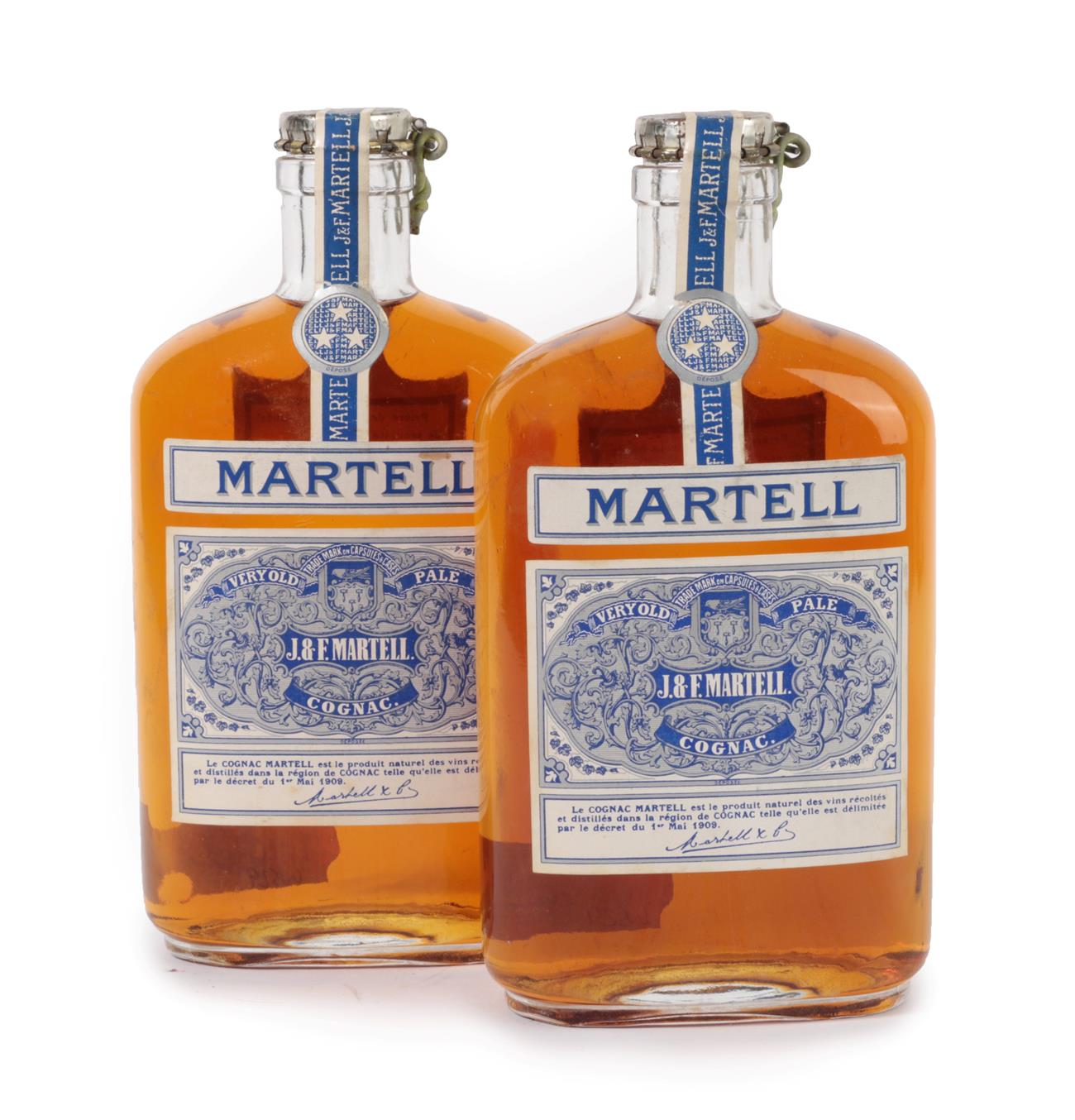 Lot 5061 - J & F Martell, Very Old Pale 3 Star Cognac, 1950s bottling, 1/4 flask (2 bottles)