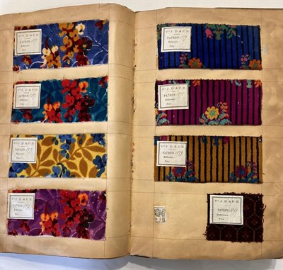 Lot 2001 - French Fabric Sample Book, circa 1930's  Enclosing printed and cut velvets and jacquards in vibrant