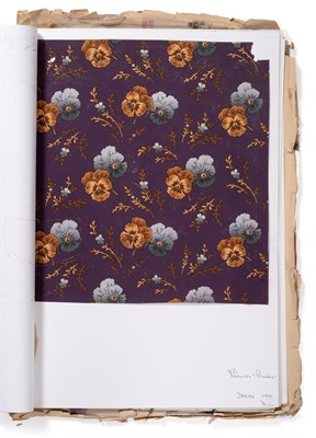 Lot 2009 - French Fabric Sample Album, circa 1930's Of printed and woven chiffons and silks, in a yellow...