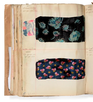 Lot 2017 - French Fabric Sample Book, circa 1920's Enclosing printed silks, velvets, chiffons, jersey in...