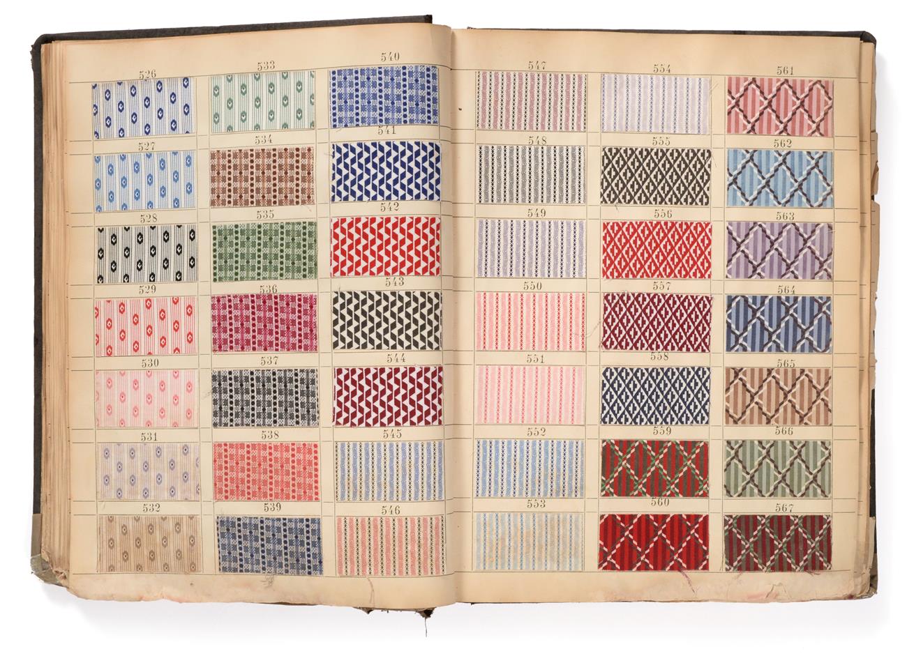 Lot 2024 - French Fabric Sample Book, 1913 Enclosing cotton flannel, printed and woven designs of stripes,...
