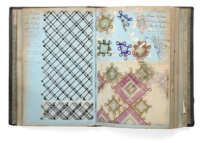 Lot 2025 - French Fabric Sample Book, early 20th century Including printed and embroidered silk veils,...