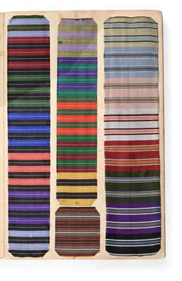 Lot 2028 - French Fabric Sample Book, early 20th century Including coloured silks for ties in stripes,...