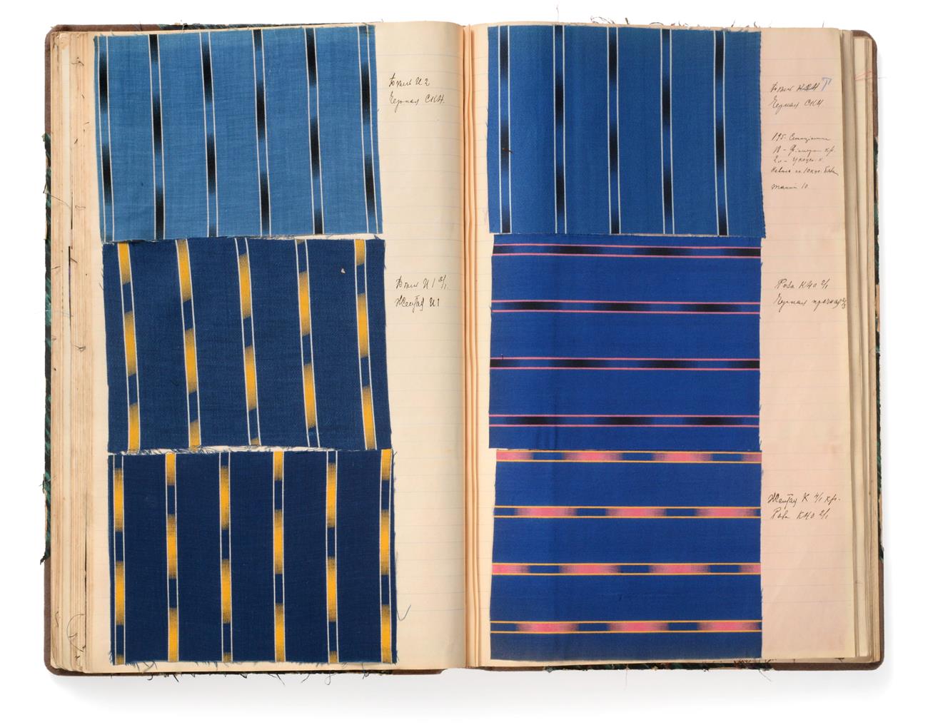 Lot 2030 - Russian Fabric Sample Album, early 20th century  With large coloured fabric samples, with notations