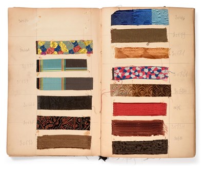 Lot 2036 - French Fabric Sample Book, early 20th century  Including coloured, textured, striped, brocade...