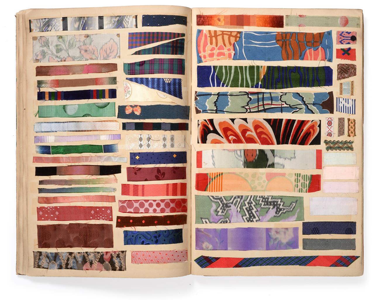 Lot 2047 - French Fabric Sample Book, 19th century Enclosing ribbons, cottons, silks and chiffons 32cm by 49cm