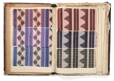 Lot 2062 - French Fabric Sample Book, late 19th century Enclosing silk samples in striped, spotted, ikat...