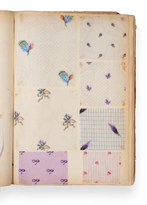 Lot 2065 - French Fabric Sample Book, mid 19th century Enclosing designs on printed cottons, wools, cotton...
