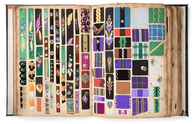 Lot 2069 - French Silk Sample Book, late 19th century Enclosing woven silks in a variety of colours and...