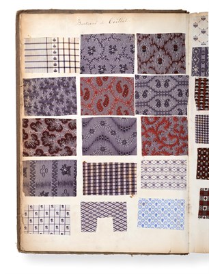 Lot 2074 - French Fabric Sample Book, 19th century  Enclosing printed cotton designs in brown, purples,...